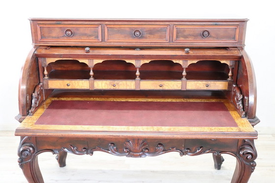 Image 1 of Antiker Rollschreibtisch in Nussbaum, Italien 19.