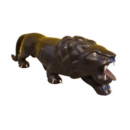 Ebonized Black Wooden Lion, Mid-20th Century