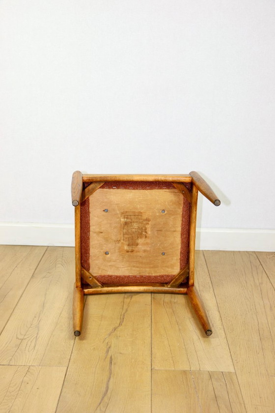 Image 1 of Edmund Homa Hocker, Sitzfläche aus orangefarbenem Bouclé-Leder