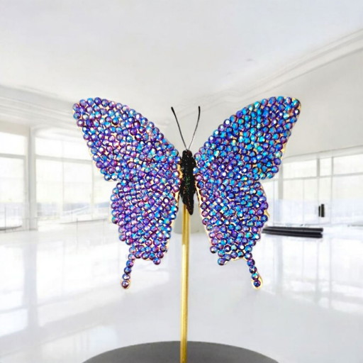 Genuine Butterfly With Swarovski And 23ct Gold Gilded Mounted Under Glass Dome