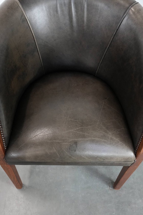 Image 1 of Sedia a vasca/sedia laterale in pelle di mucca e legno con una bellissima combinazione di colori