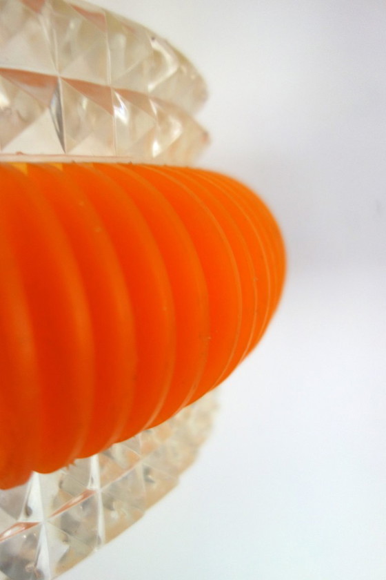 Space age chandelier in transparent plastic with orange 70s strip – Pendant lamps (photo 9 of 12)