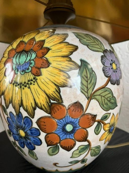 Lampada da tavolo in ceramica degli anni '30 con motivo floreale - vintage