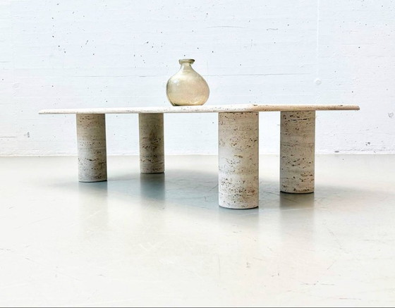 Image 1 of Travertijn salontafel van Angelo Mangiarotti voor Up & Up, Italië, jaren 70