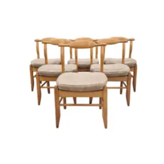 Image 1 of Set of six "Fumay" chairs in light oak, Guillerme and Chambron