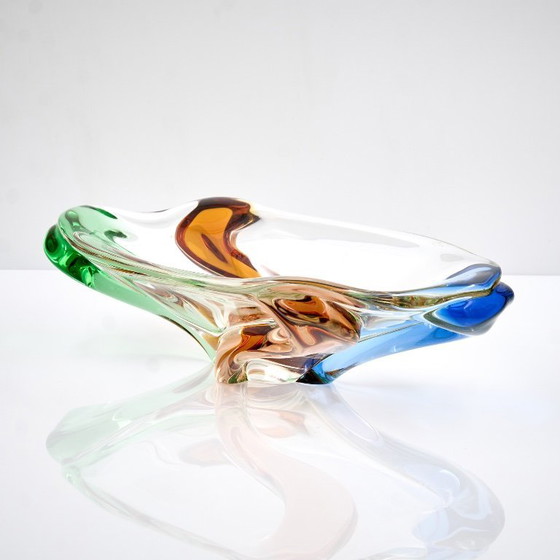 Image 1 of Vintage veelkleurige glazen schaal van František Zemek uit de Rhapsody-collectie