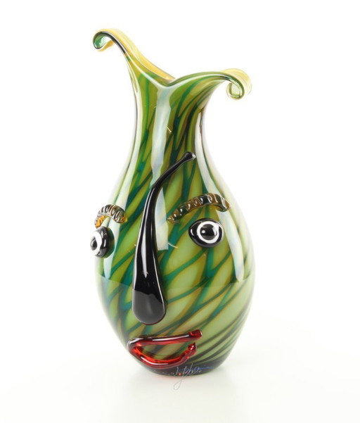 Vase soufflé à la main avec visage dans le style Picasso de Murano - Neuf