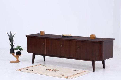 Dark vintage lowboard 60s | Mid - Century sideboard with compartments & drawers retro wood storage #05-07