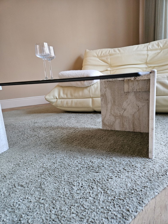 Image 1 of Salontafel in travertin met glas