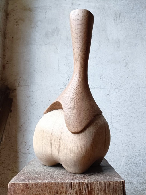 Vase/sculpture in carved solid oak