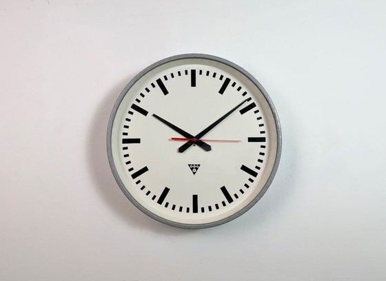 Image 1 of Large Grey Industrial Factory Wall Clock from Pragotron, 1960s