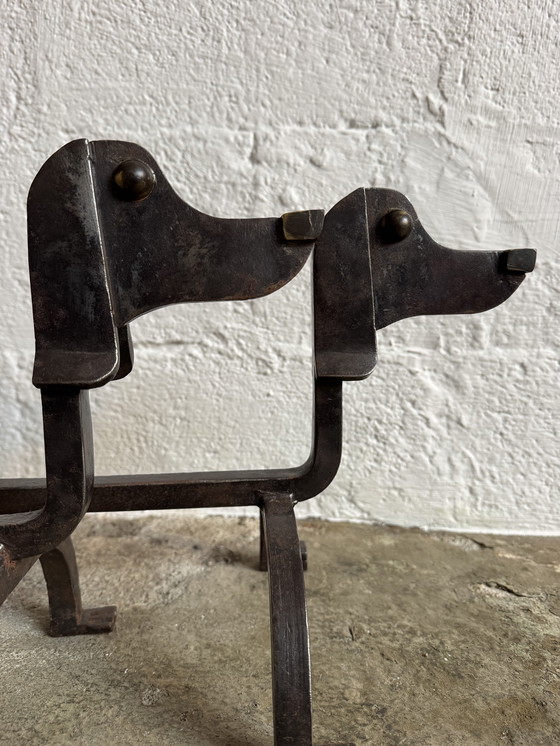 Image 1 of Wrought iron and bronze andirons by Édouard Schenck, 1950s