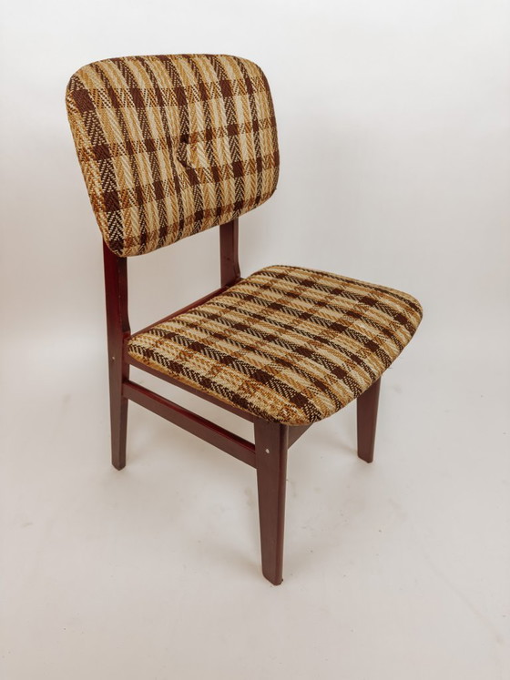 Image 1 of 4x Vintage wooden dining chairs with checked fabric