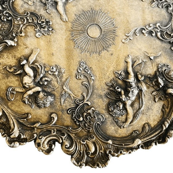 Image 1 of Antiek art nouveau messing wandbord nimfen cherubijnen wandplaquette 1910's