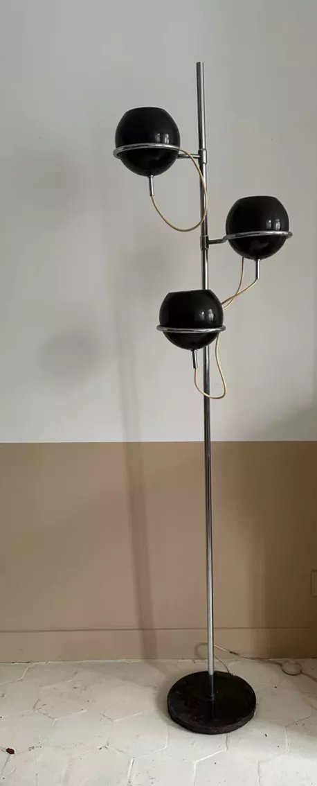 Monix Vintage Floor Lamp, Chrome And Brown Lacquered Metal