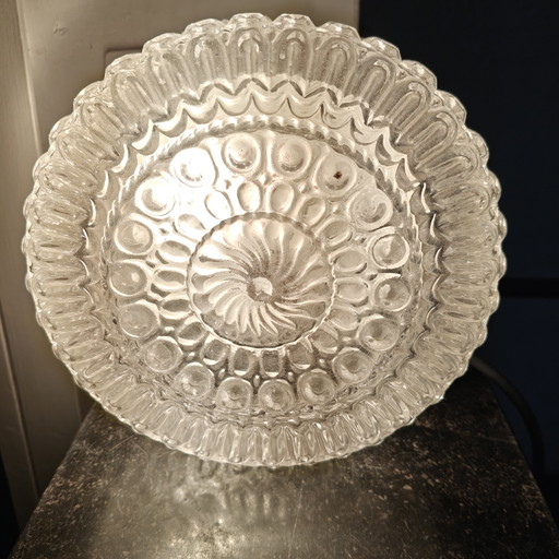 Lampadario vintage massiccio belga a incasso in vetro pressato, anni '70