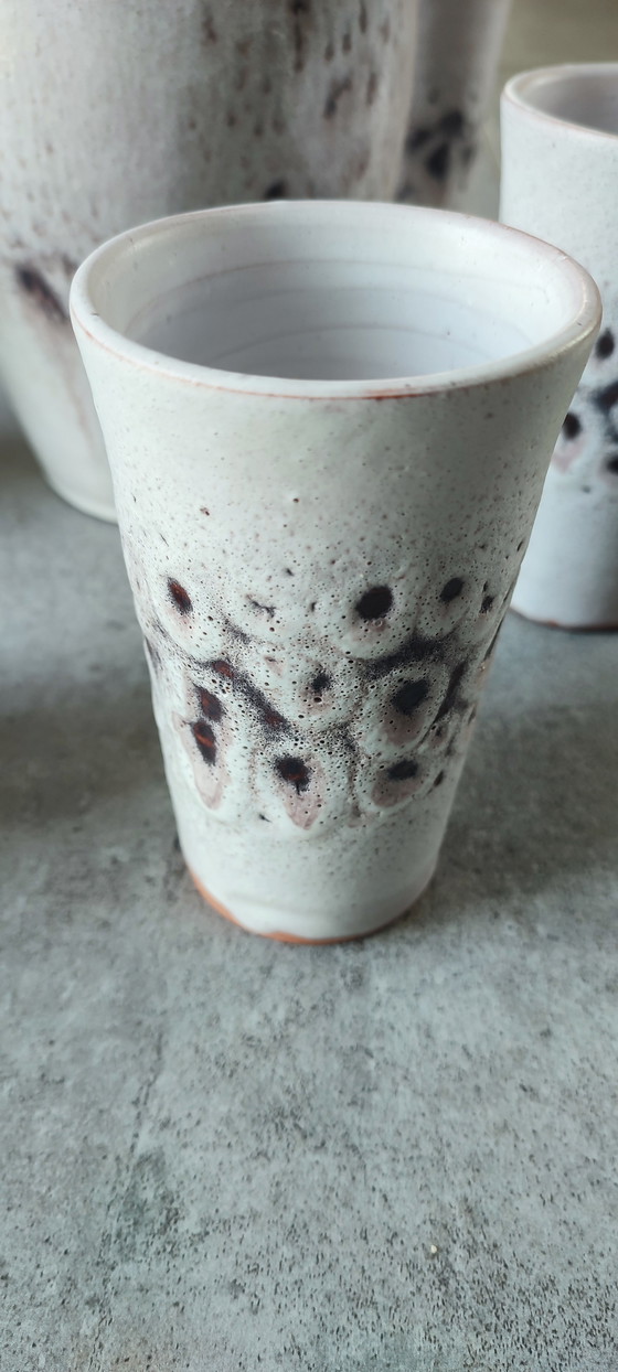 Image 1 of Geëmailleerd aardewerk sinaasappelservies uit de jaren 60