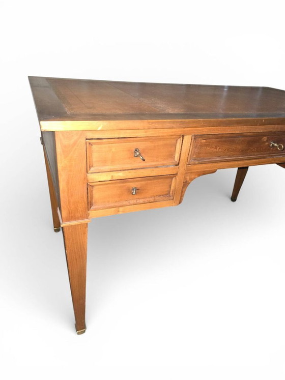 Antica scrivania Luigi XVI/Direttorio – Pelle dorata – 5 cassetti – Chiavi – Scrivanie, Leather, Wood (photo 5 of 5)