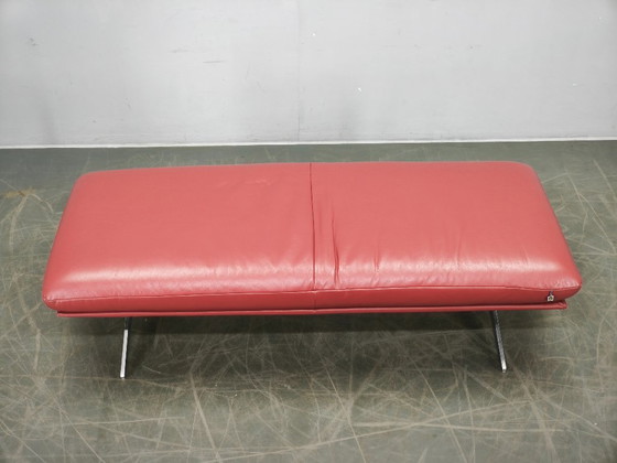 Image 1 of German Koinor Leather Bench with Brushed Stainless Steel Base 2020s
