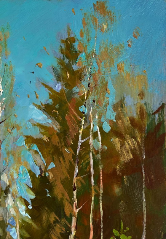 Image 1 of Original Oil Painting Snowy Trees Landscape Sunny winter forest