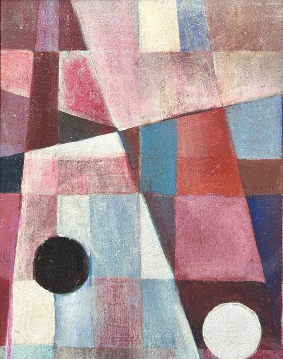 Image 1 of Origineel abstract olieverfschilderij uit 1970, ingelijst.