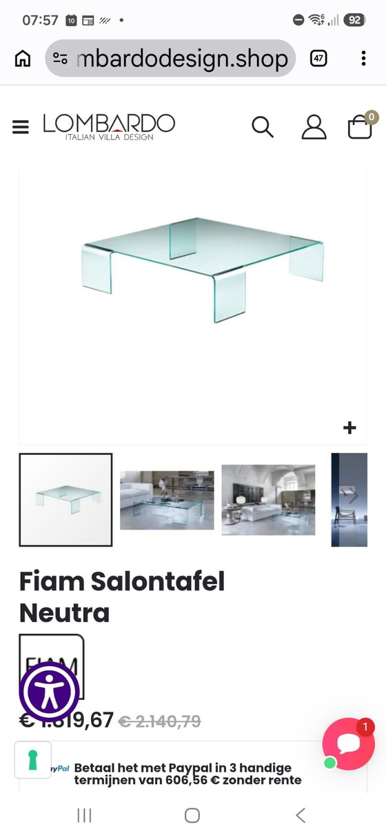 Neutra glazen salontafel 126 × 126 – Fiam (photo 2 of 5)