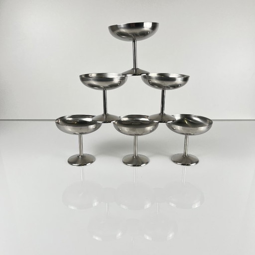 Set of 6 stainless steel ice cream/champagne glasses, Guy Degrenne