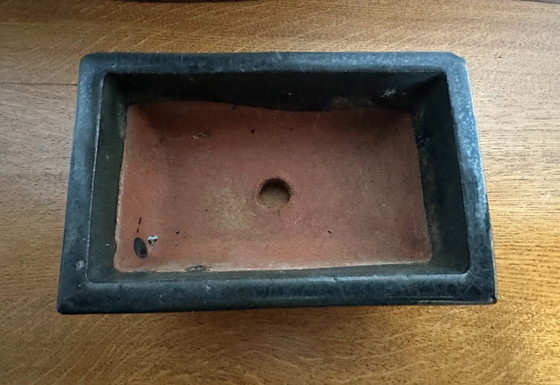 Image 1 of Vaso rettangolare smaltato blu, 18,5 cm x 12 cm, per bonsai o succulente