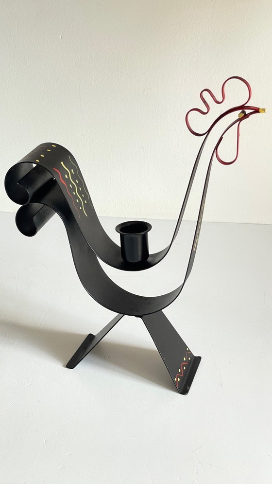 Image 1 of Vintage Swedish Rooster Shaped Metal Candlestick