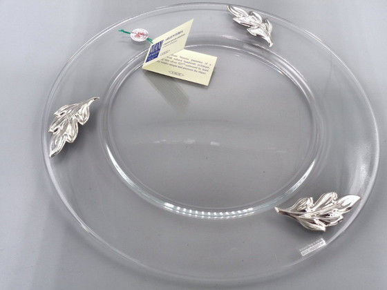 Image 1 of Clear glass tray with 925 silver leaves