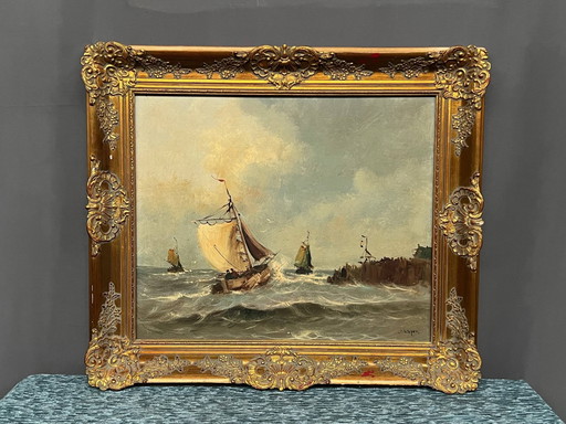 Old painting "Seascape". – schilderijen tekeningen, Wood (photo 2 of 6)
