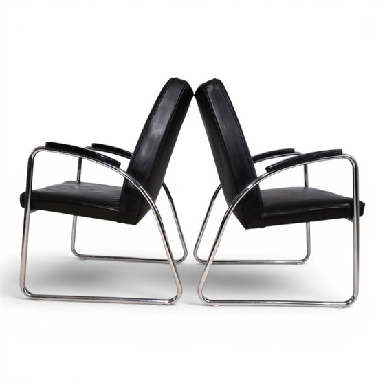 Image 1 of Set van 2 Bauhaus Streamline leren fauteuils met buisvormig stalen frame, 1930
