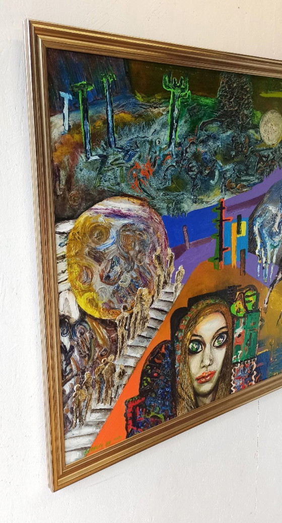 Image 1 of Barbara Ur, Personnes dans l'escalier, 1974, Huile sur toile