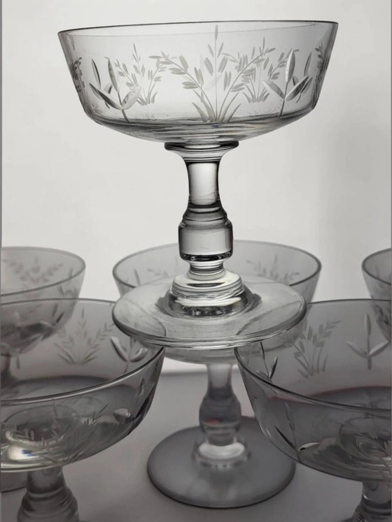 6 copas de champán de cristal – Vasos y jarras, Crystal, Glass, Art Nouveau (photo 2 of 8)