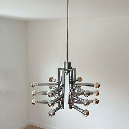 Vintage chrome sputnik/orbit chandelier with 18 light points - Sciolari for Cosack