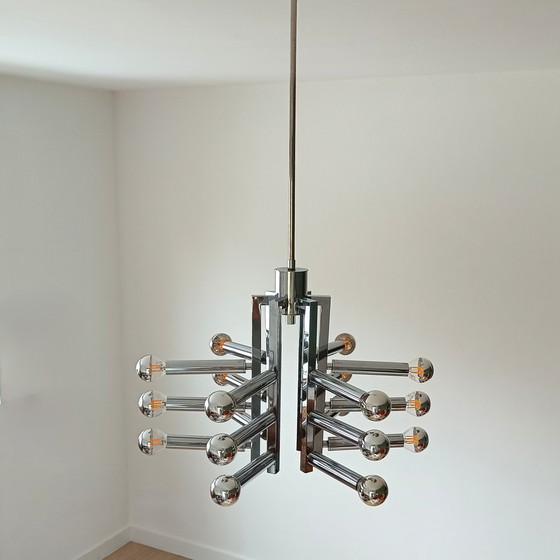 Image 1 of Lustre spoutnik/orbite chromé vintage avec 18 points lumineux - Sciolari for Cosack
