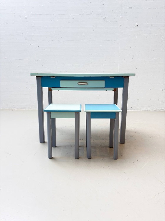 Vintage Kitchen Table Set with two Stools, 1960s – Dining tables, Wood (photo 2 of 20)