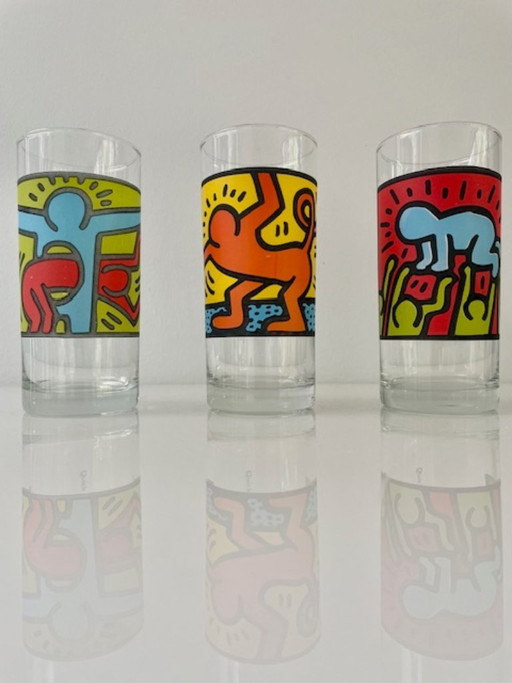 3x Keith Haring X Quick long drink glasses - 1990s