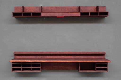 Scrivania galleggiante ispirata al 1960 con finitura Mahoney