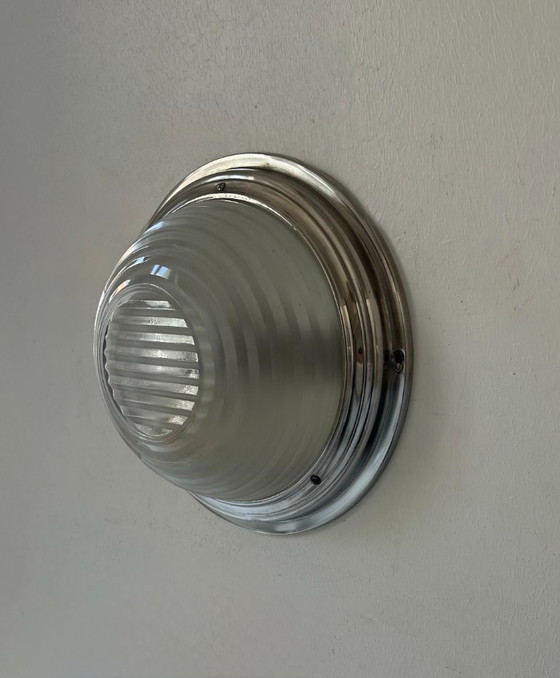 Image 1 of Coppia di applique vintage, cromate e vetro sabbiato pressato, Francia 1930