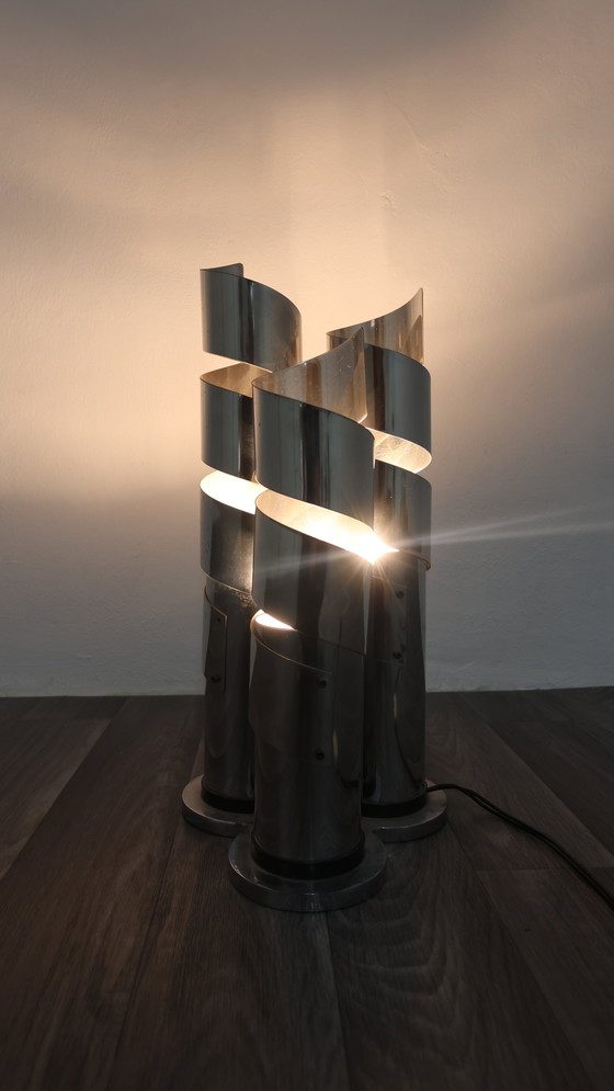 Image 1 of Max Sauze Spiral Chromed Steel Design Table Lamp Attr. 70s