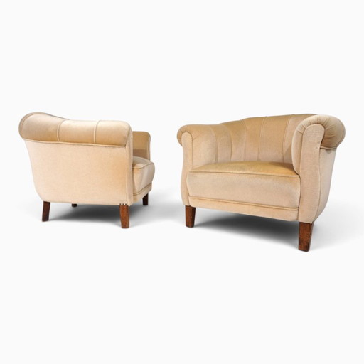 Een paar art-deco clubstoelen in champagnekleurig mohair, 1930 – fauteuils, Textile (photo 2 of 20)