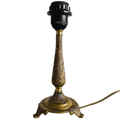 Pied de lampe ancien Art Nouveau en laiton à motif d'acanthe, années 1910
