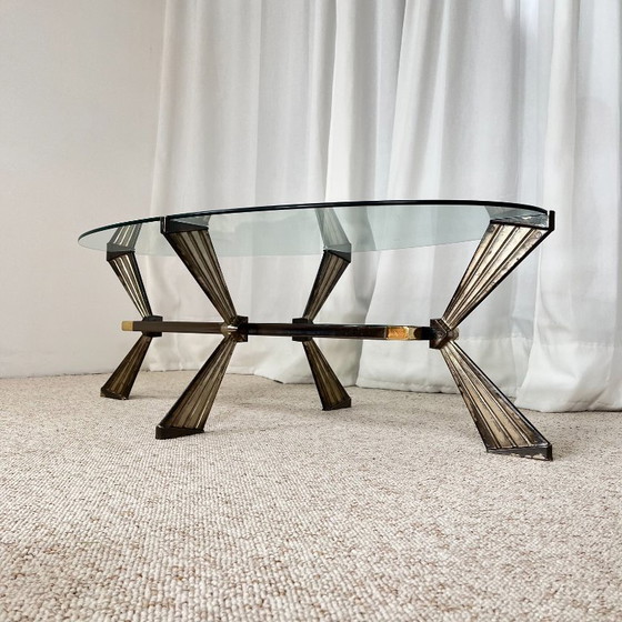 Vintage Italiaanse salontafel van glas, chroom en messing, Hollywood Regency-stijl, jaren 70. – Metal (photo 4 of 19)
