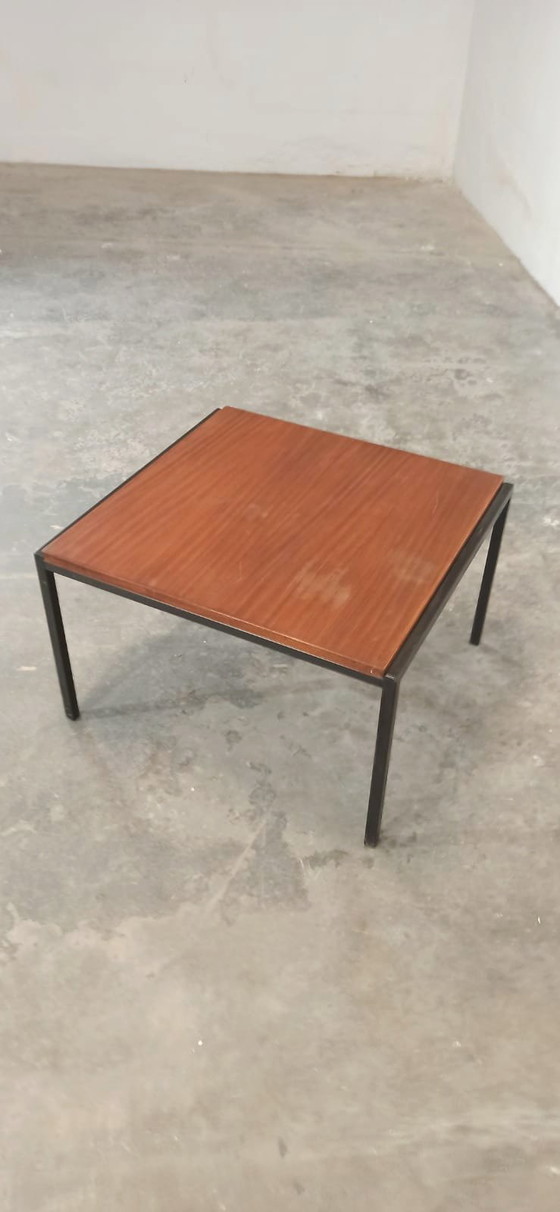 Image 1 of Vintage teak and black metal frame coffee table 