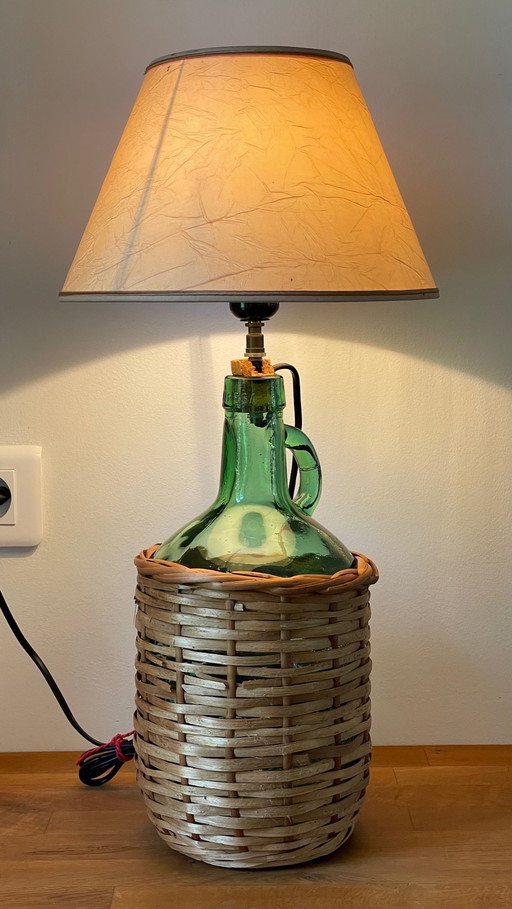 Lampe Dame Jeanne Verte Rotin Viresa Vintage