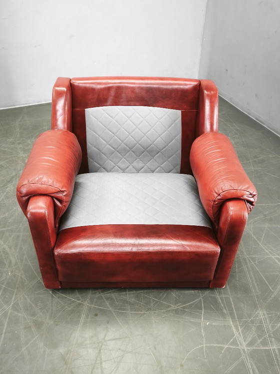 Jaren 70 Deense Moderne Rode Leren Lounge Fauteuil, Scandinavisch Design, Leer, Rood, Vintage (foto 12 van 15)