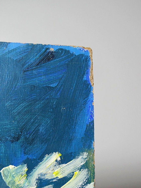 Image 1 of Small painting of a reclining nude woman, modern oil on vintage panel