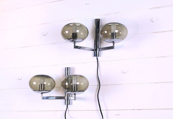 Image 1 of Sciolari Wandleuchten aus Rauchglas und Chrom – Italien, 1970er Jahre