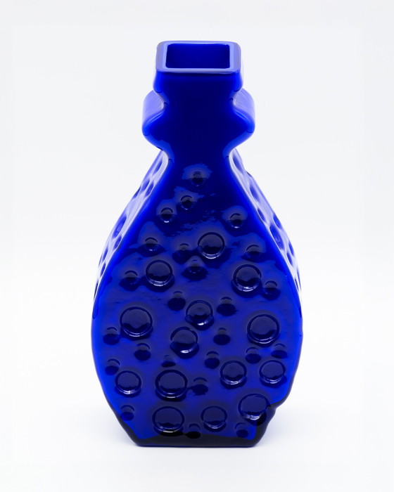 Image 1 of Vintage Mid Century Kristallglaswerk Hirschberg Space-Age Vaas Duo: Gedurfde blauwe en oranje glazen meesterwerken